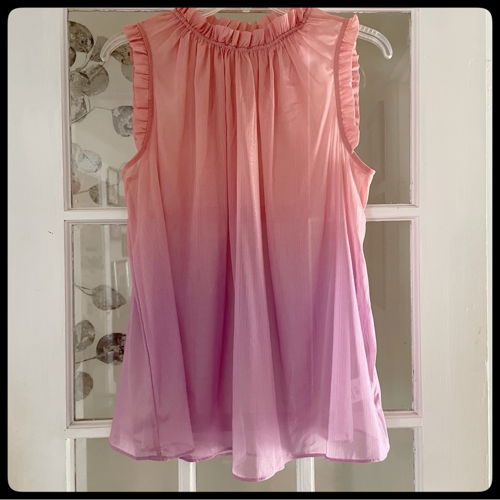 {Maison d’Amelie} Ruffled Sleeveless Pink Ombre Blouse